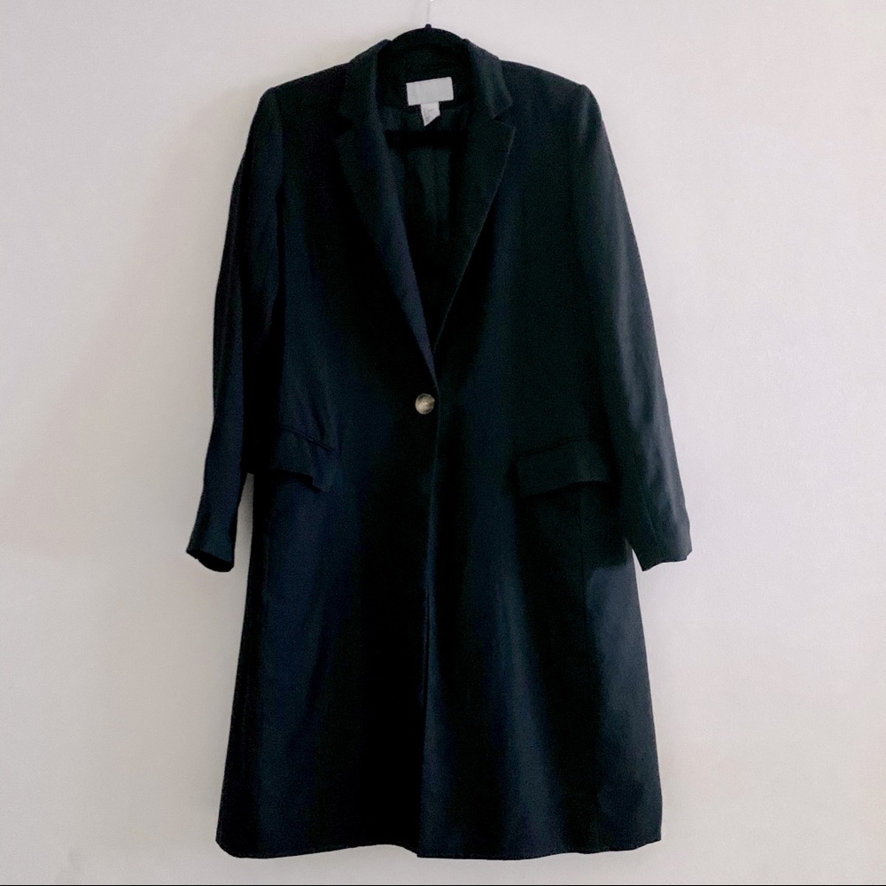 H&M black single button closure long light jacket